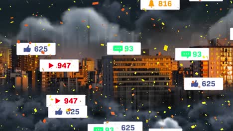 animation of media icons over cityscape