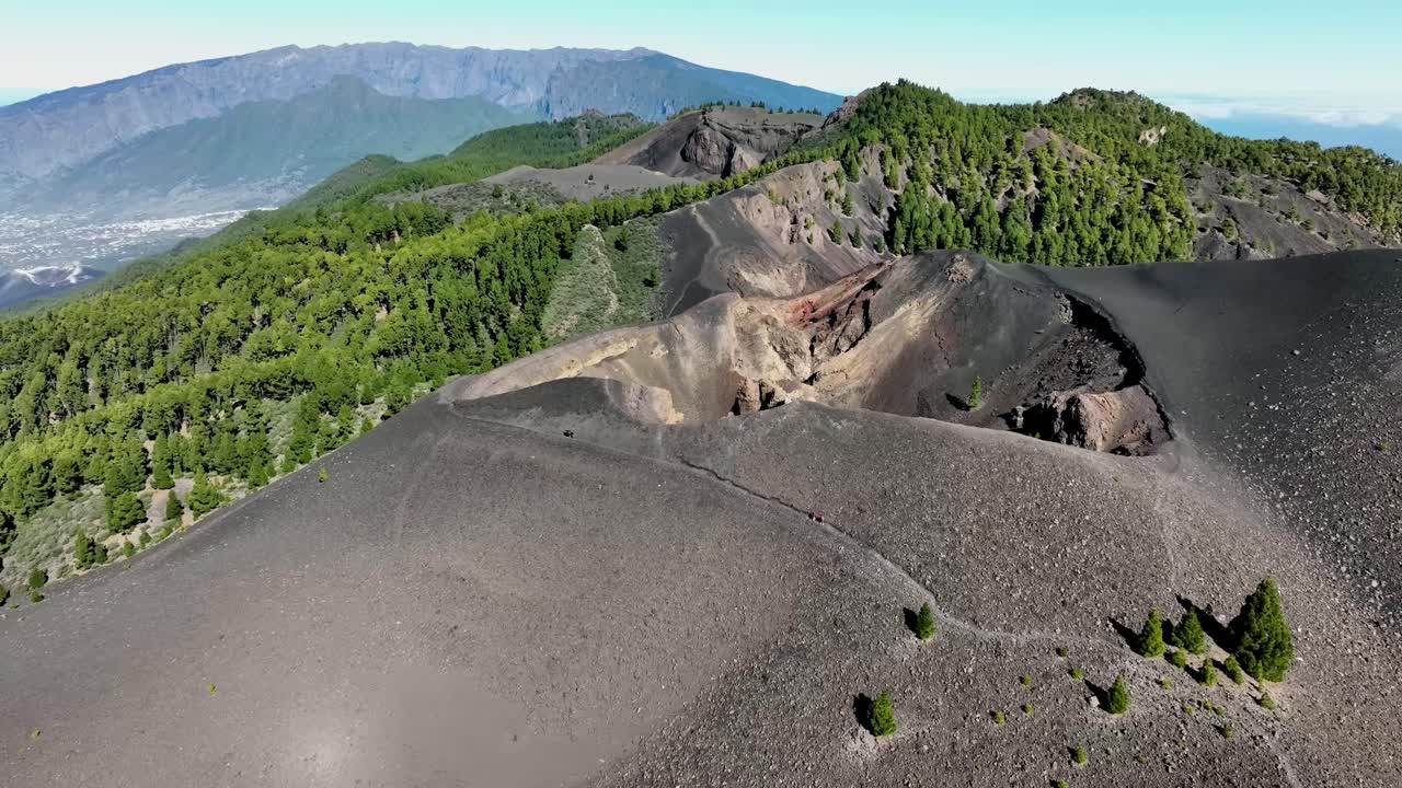 Aerial View of a Volcano Crater with Hikers