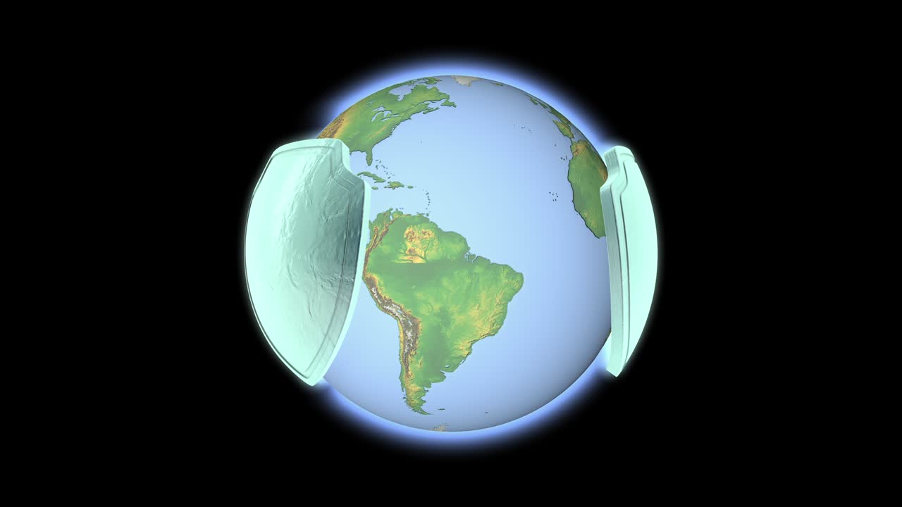 un escudo protector rodea el planeta tierra.