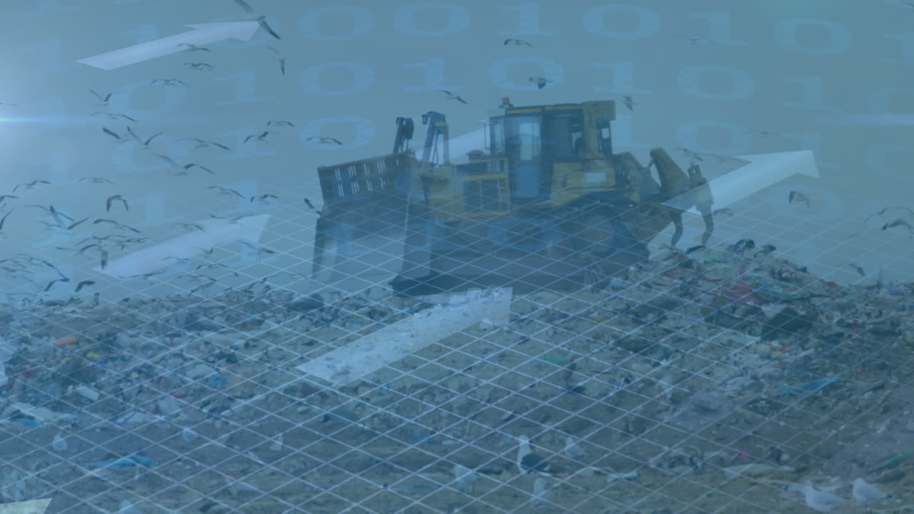 쓰레기 매립장 위에서 금융 데이터 처리의 애니메이션