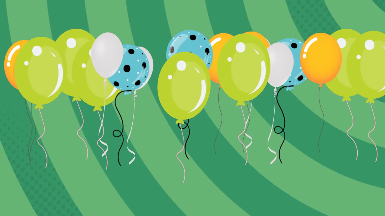 animación de globos de colores que vuelan sobre un fondo verde