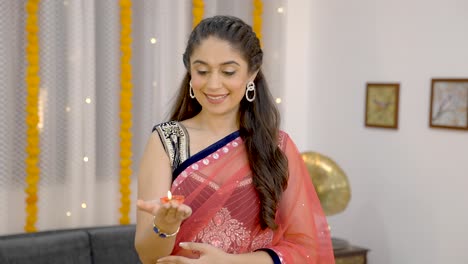 indian girl with earthen lamp