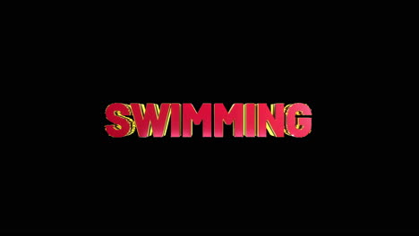 a smooth and high quality, red and gold 3d sport text reveal "swimming