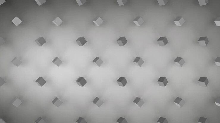 Moving 3D cubes on grey background