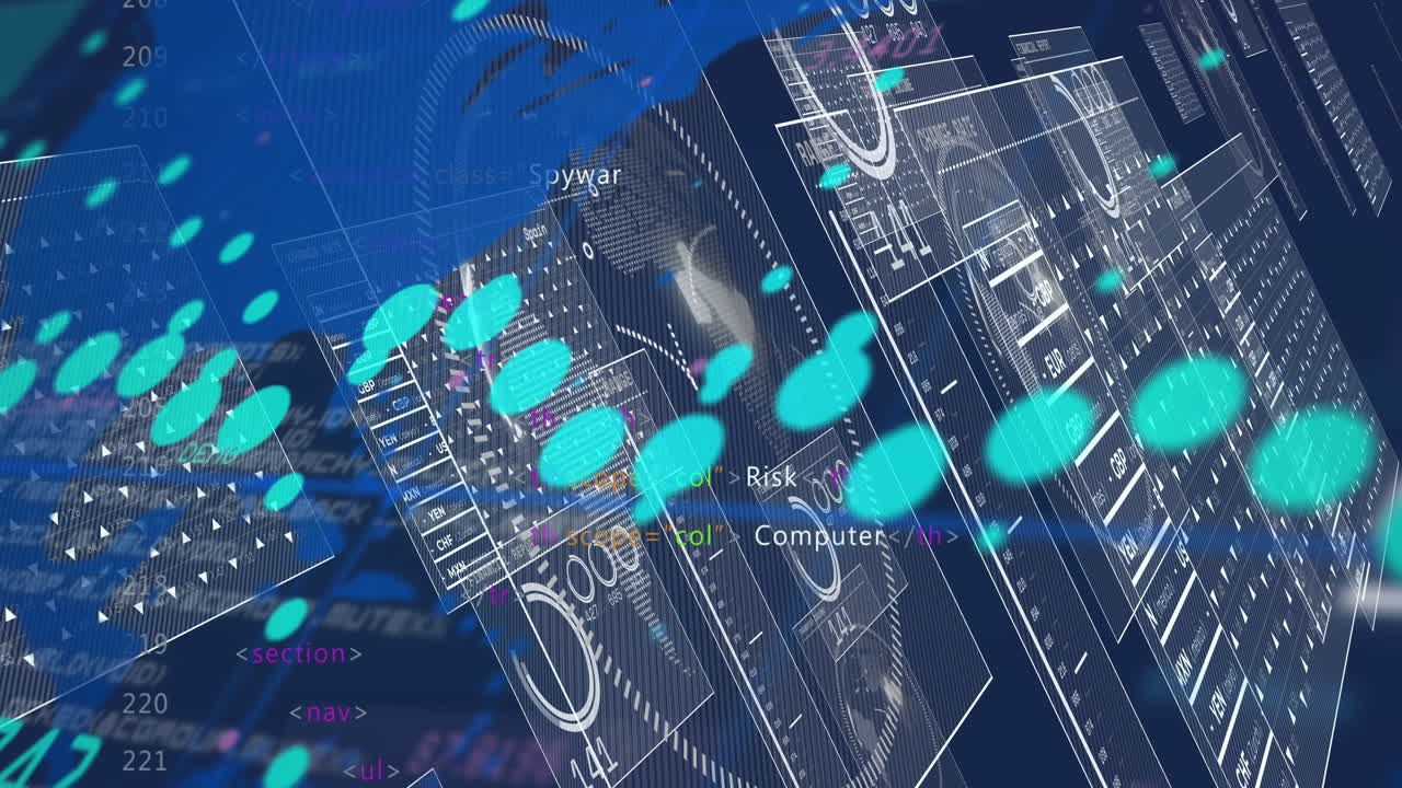 Animation of digital security concepts with coding and data visualization in school