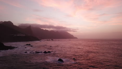 Village-on-coast-of-Tenerife-island-at-sunset,-Canaries