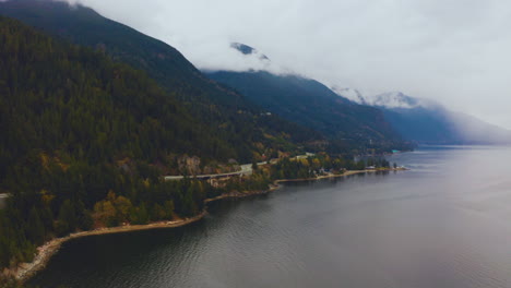 Aerial-view-of-the-scenic-Sea-to-Sky-Highway-along-the-Pacific-Coast-of-British-Columbia,-Canada