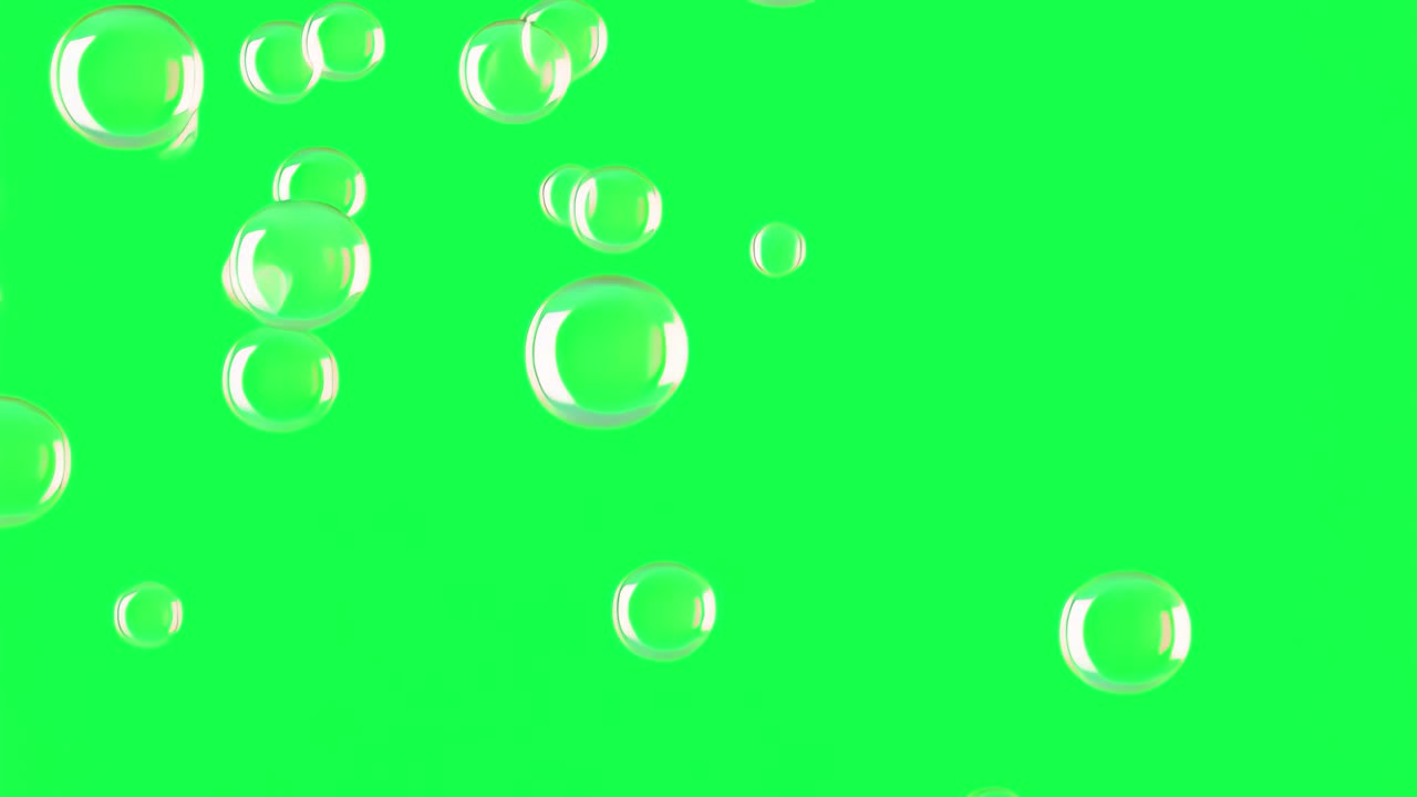 Floating bubbles transparent 4K video, green screen
