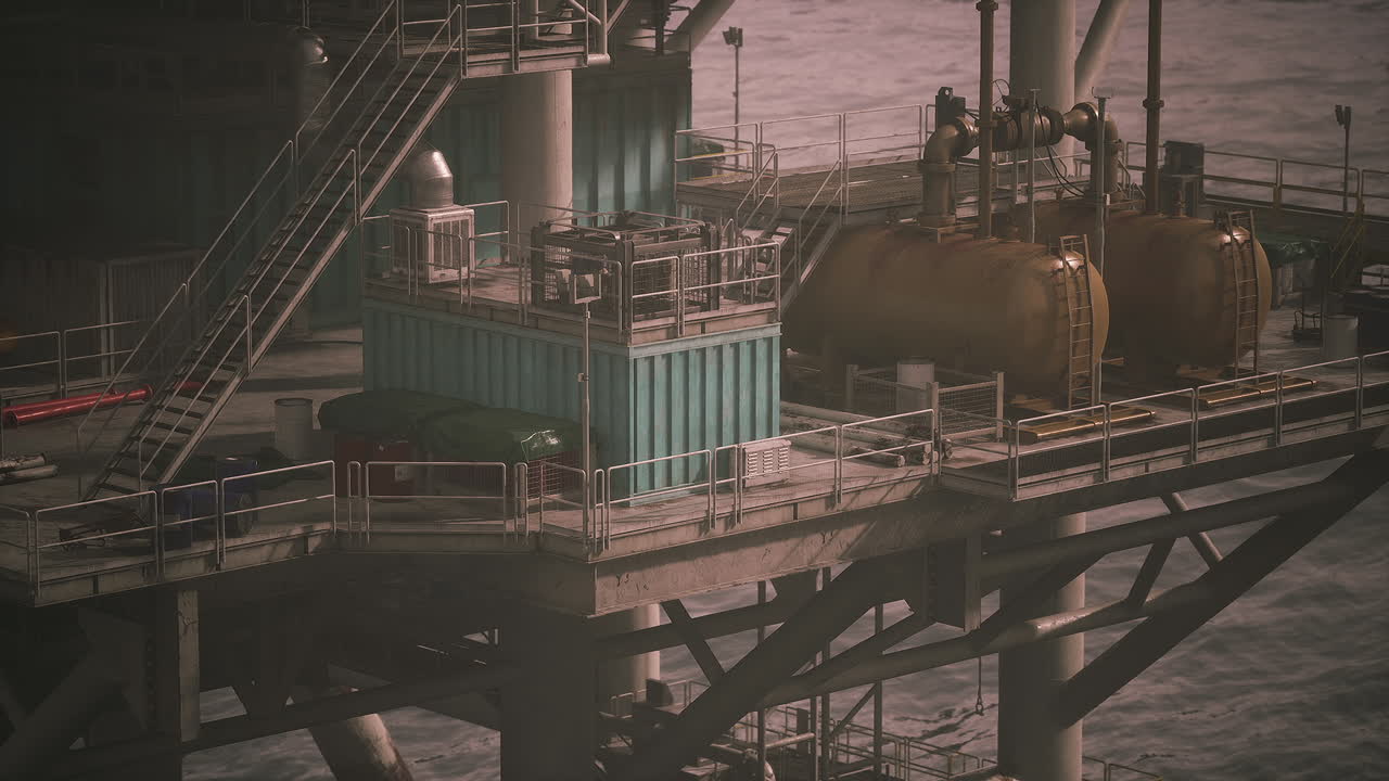 Olieplatform, der arbejder offshore i klart vejr