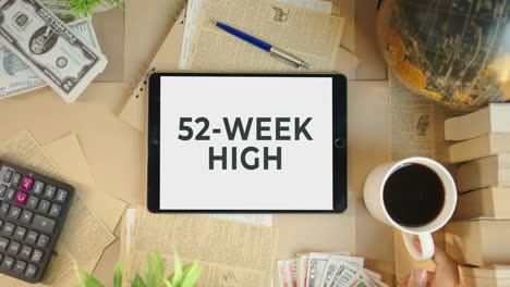 52-week high displaying on finance tablet screen