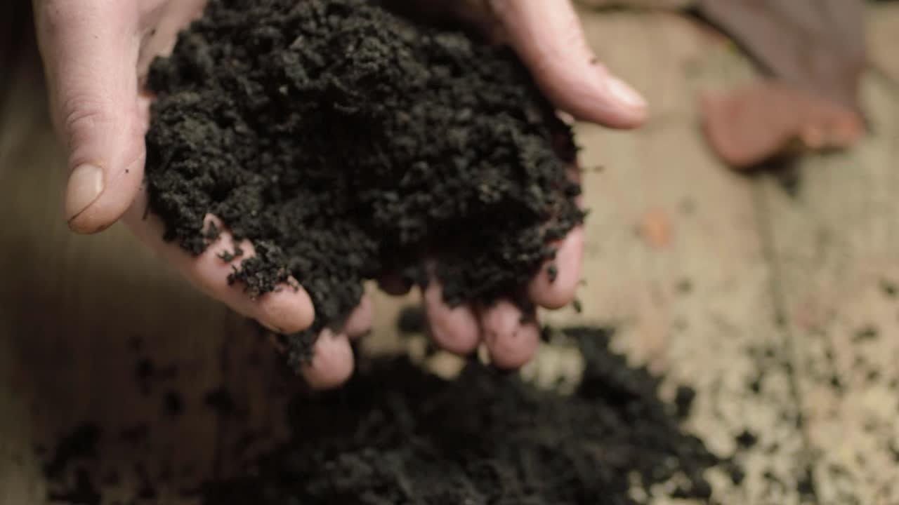 Mani che tengono terreno ricco e fertile