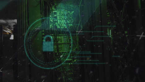 animación de candados y procesamiento de datos digitales a través de servidores informáticos