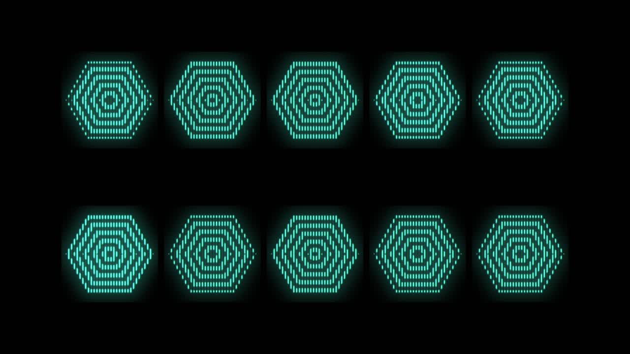 patrón de hexágonos con luz led verde neón pulsante 1