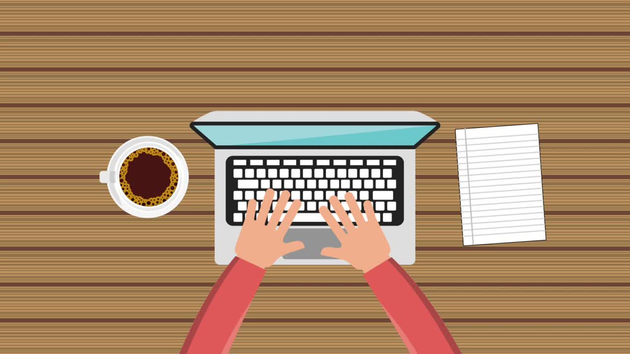 mano usando taza de café de portátil y papel en blanco