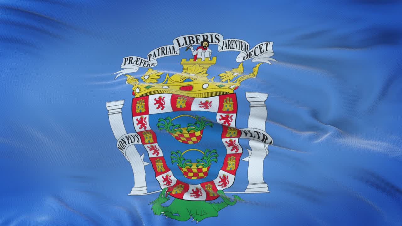 melilla (ciudad autónoma en españa) bandera ondeando en el viento con textura de tela muy detallada. bucle sin costuras