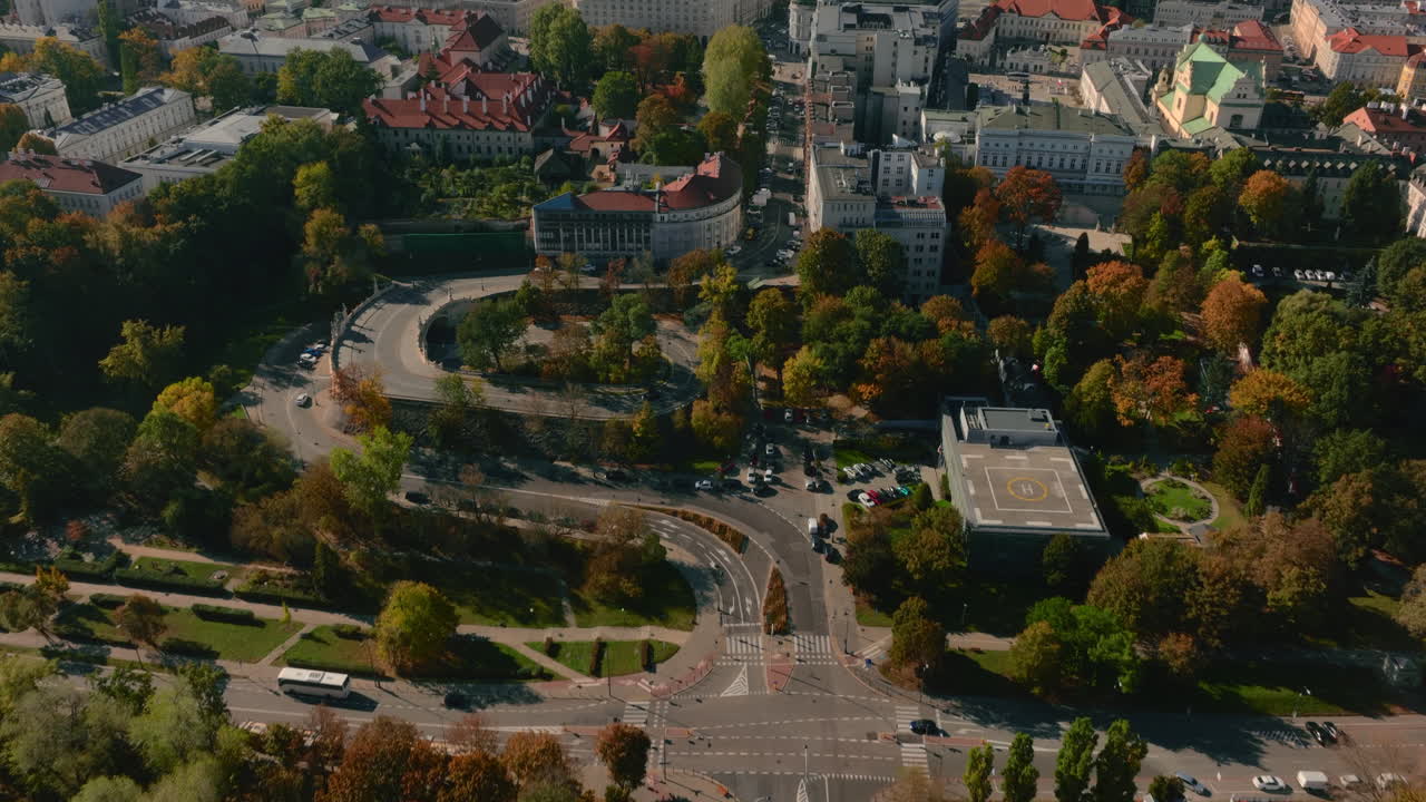 Aerial 4k prores clip of modern urban panorama in Warsaw, Poland's capital city