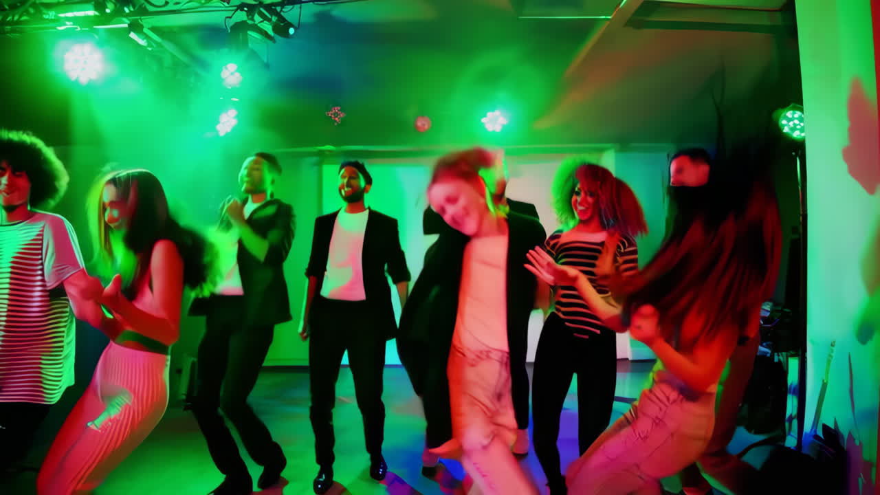Dinamik Aydınlatma Eşliğinde Canlı Bir Disko Partisinde Eğlenen İnsanlar