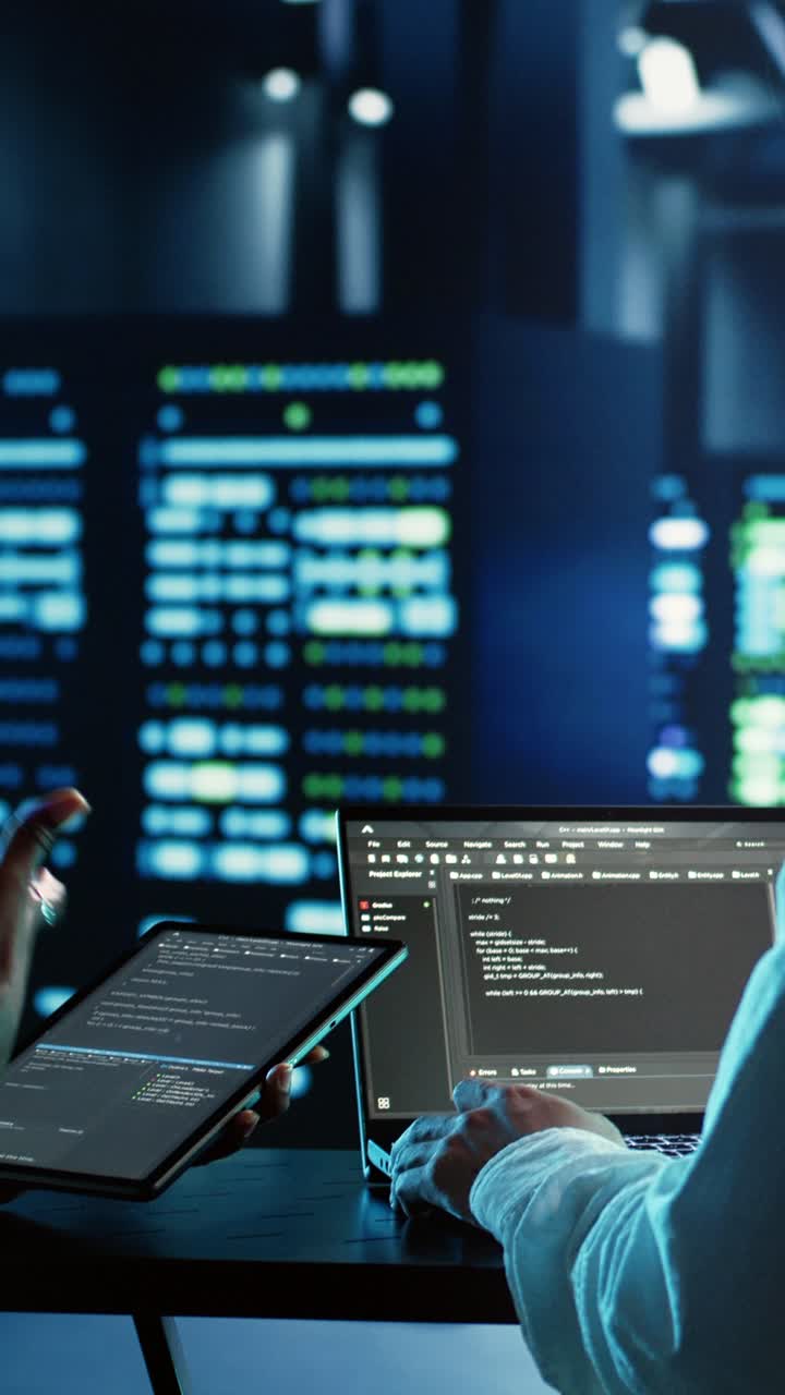 Vertical video Coworkers programming in data center