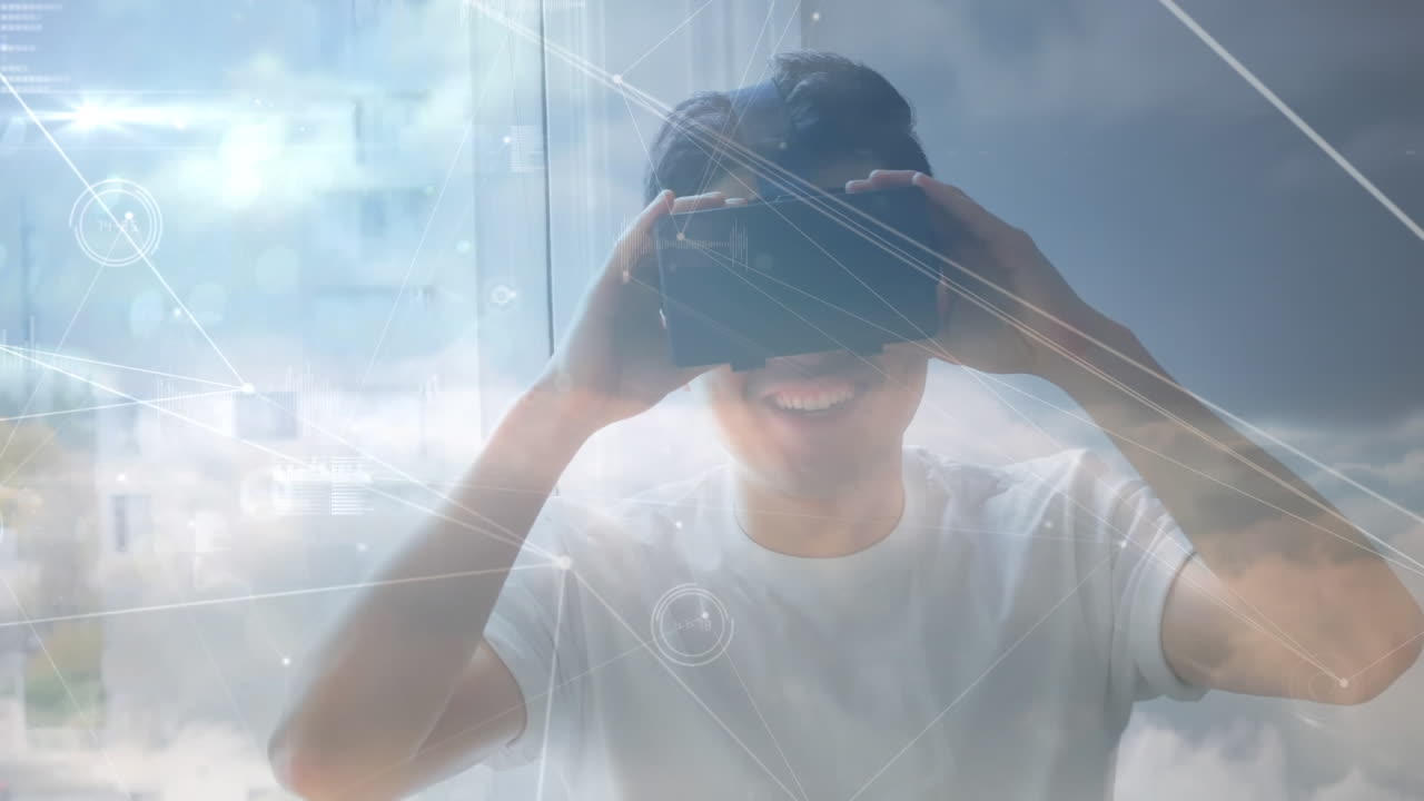 연결 네트워크의 애니메이션과 vr 헤드 ⁇ 을 착용하는 사업가에 대한 통계