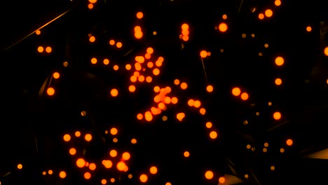 gold shapes and many glittering particles in space, celebratory 3d render background, computer generated