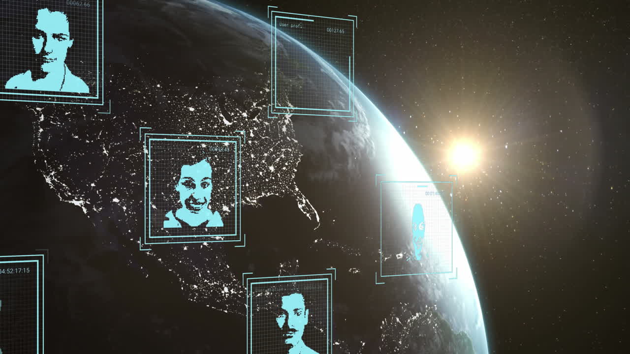 전세계에서 생체인식 사진 및 데이터 처리의 애니메이션