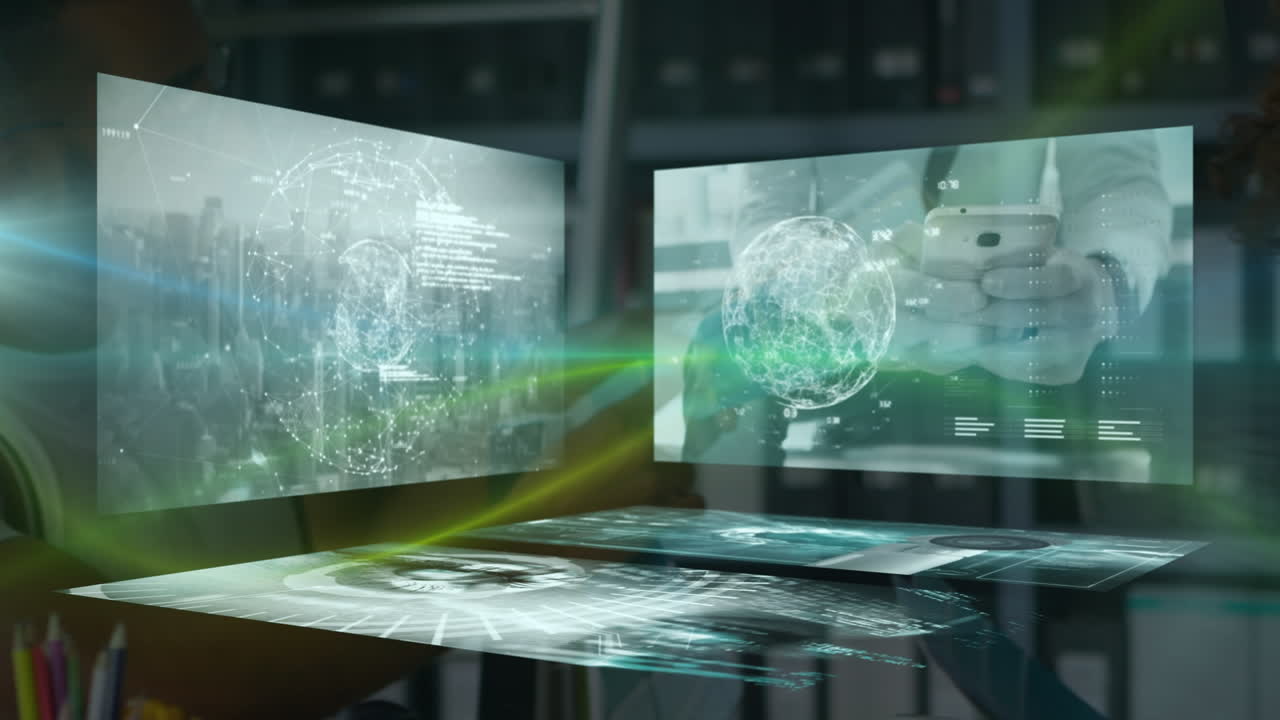 animación del procesamiento de datos financieros sobre diversas personas de negocios en la oficina