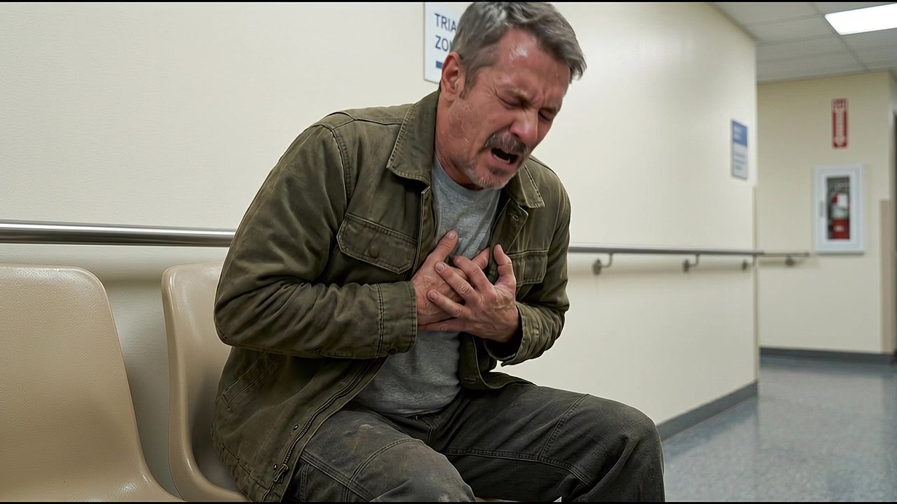 Older man seated and suffering from back pain while resting indoors