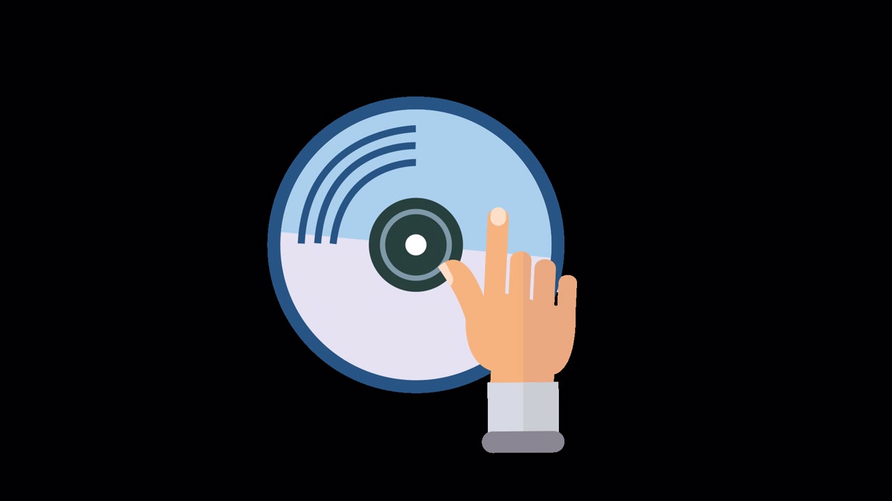 Animated Hand Tapping and Rotating a Digital Disc Icon
