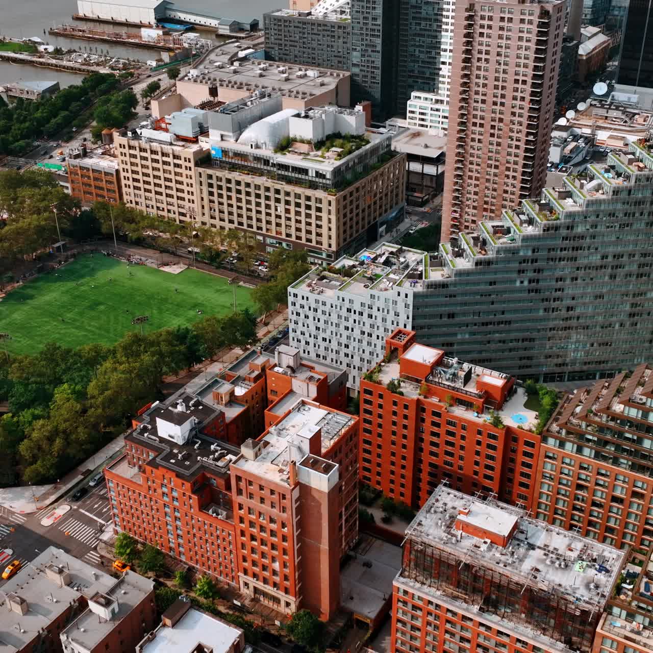 USA building touristic city. American downtown new york aerial view