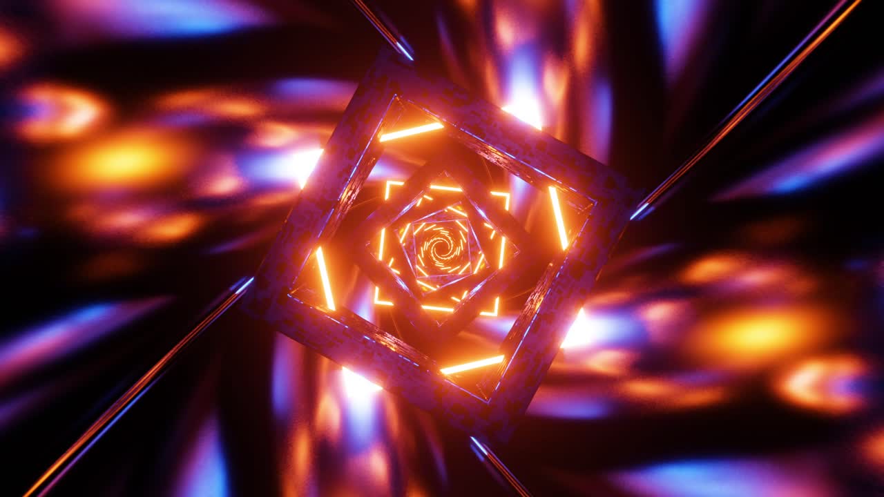 volando en un túnel futurista a través de cubos brillantes. animación en bucle infinito