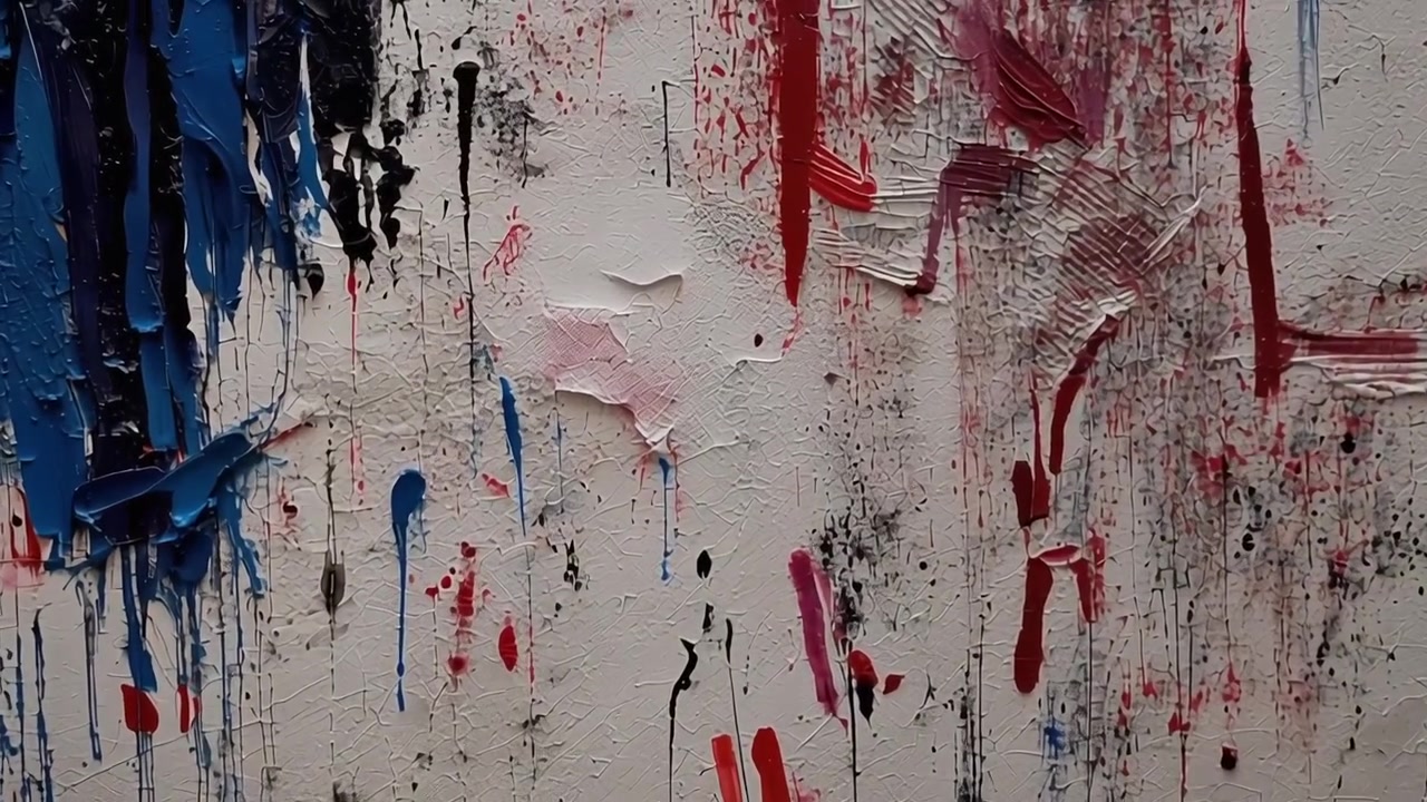 Zoom su un dipinto astratto materico in una galleria d'arte moderna