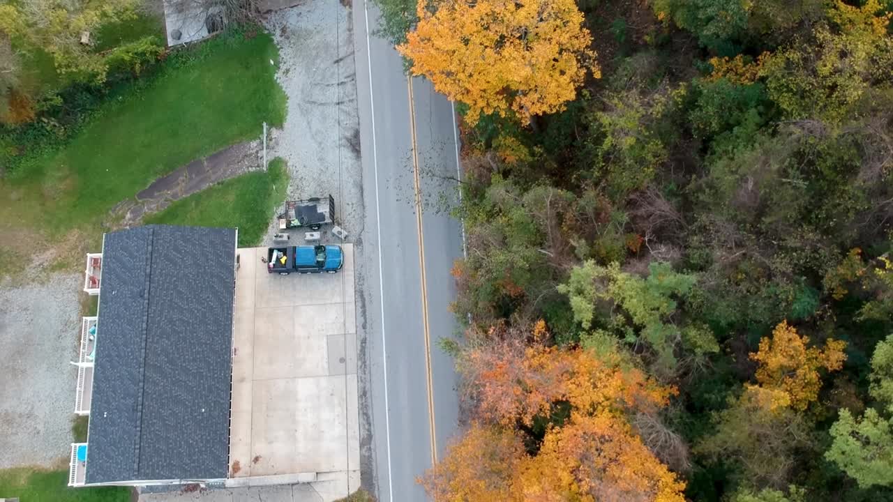 Aerial footage of Fall Foliage in Bridgeville Borough in Pennsylvania