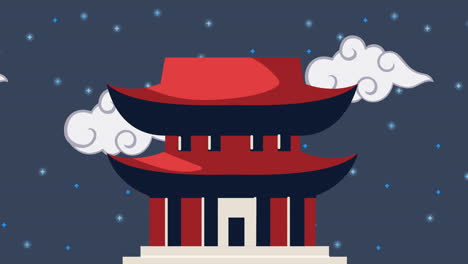 korean culture animation with pagoda