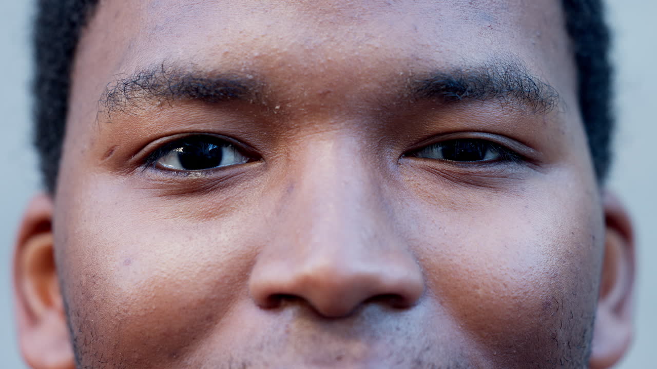 Closeup portrait of a confident black man blinking