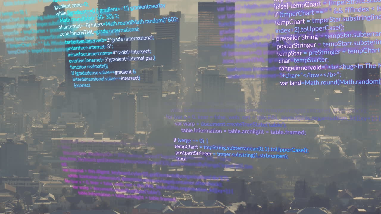 animación del procesamiento de datos financieros sobre el paisaje urbano