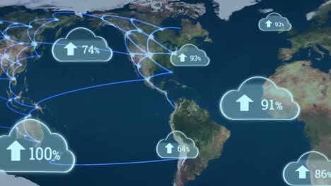 Upload-progress-clouds-and-world-map