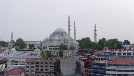 aerial night view of suleymaniye mosque. 4k footage in turkey