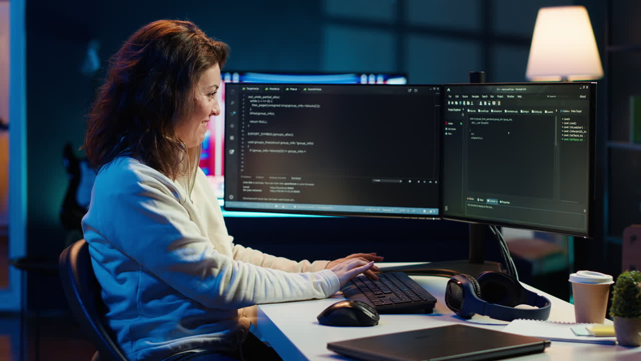 Happy admin in home office satisfied after preventing system failures