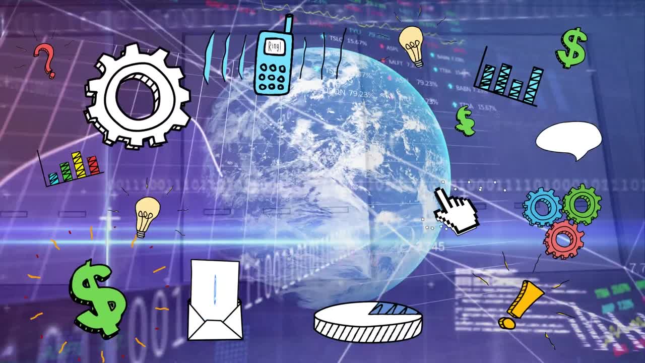 지구의 애니메이션, 디지털 아이콘 및 데이터 처리