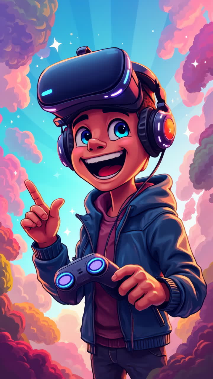 Ragazzo felice che gioca a un videogioco in realtà virtuale