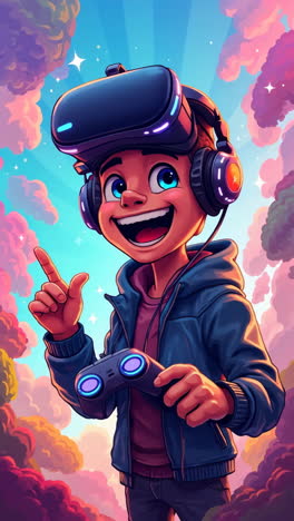happy boy playing virtual reality game