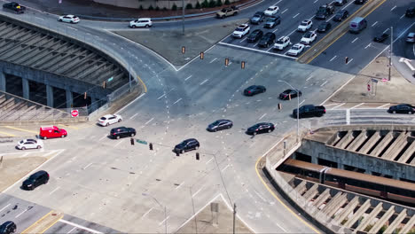 Slowly-driving-cars-at-rush-hour-in-downtown-of-Atlanta-City