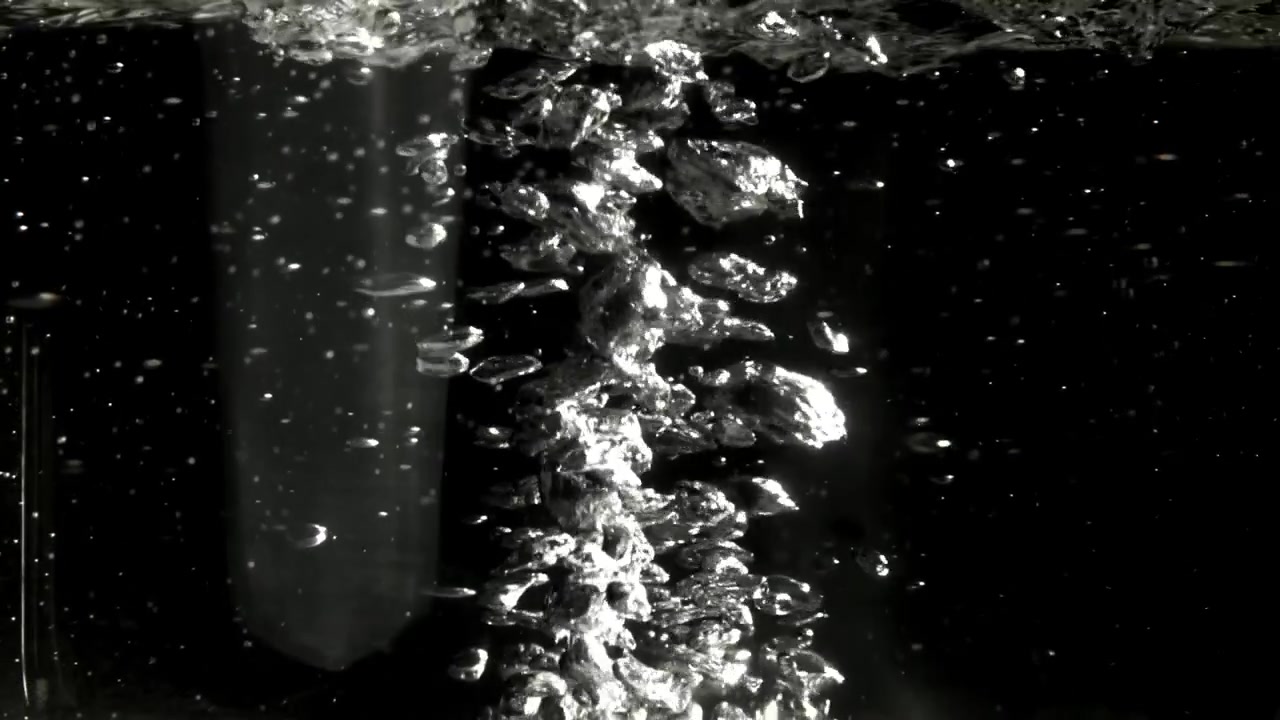 Abstract Bubbles Rising in Clear Water on Black Background