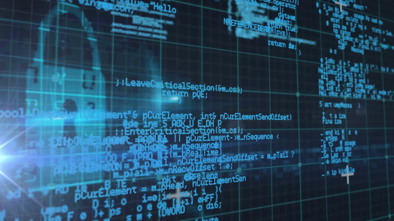 Animation of online security padlock with data processing in background