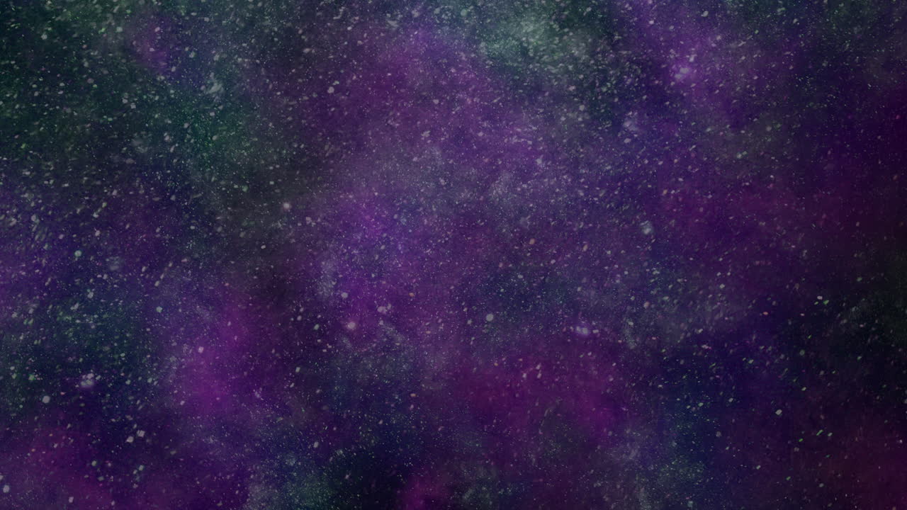 Mor ve yeşil tonlarında, yıldızlarla aydınlatılmış gizemli nebula.