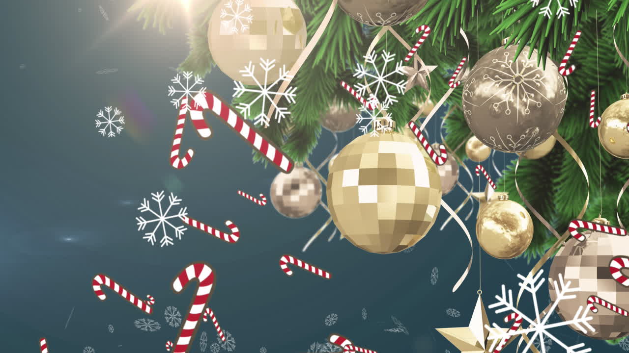 금색 구슬로 된 크리스마스 트리의 애니메이션