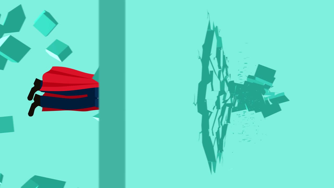 벽을 깨는 슈퍼 히어로 비즈니스맨: 자유와 도전 개념: 평평한 스타일의 루프 일러스트레이션