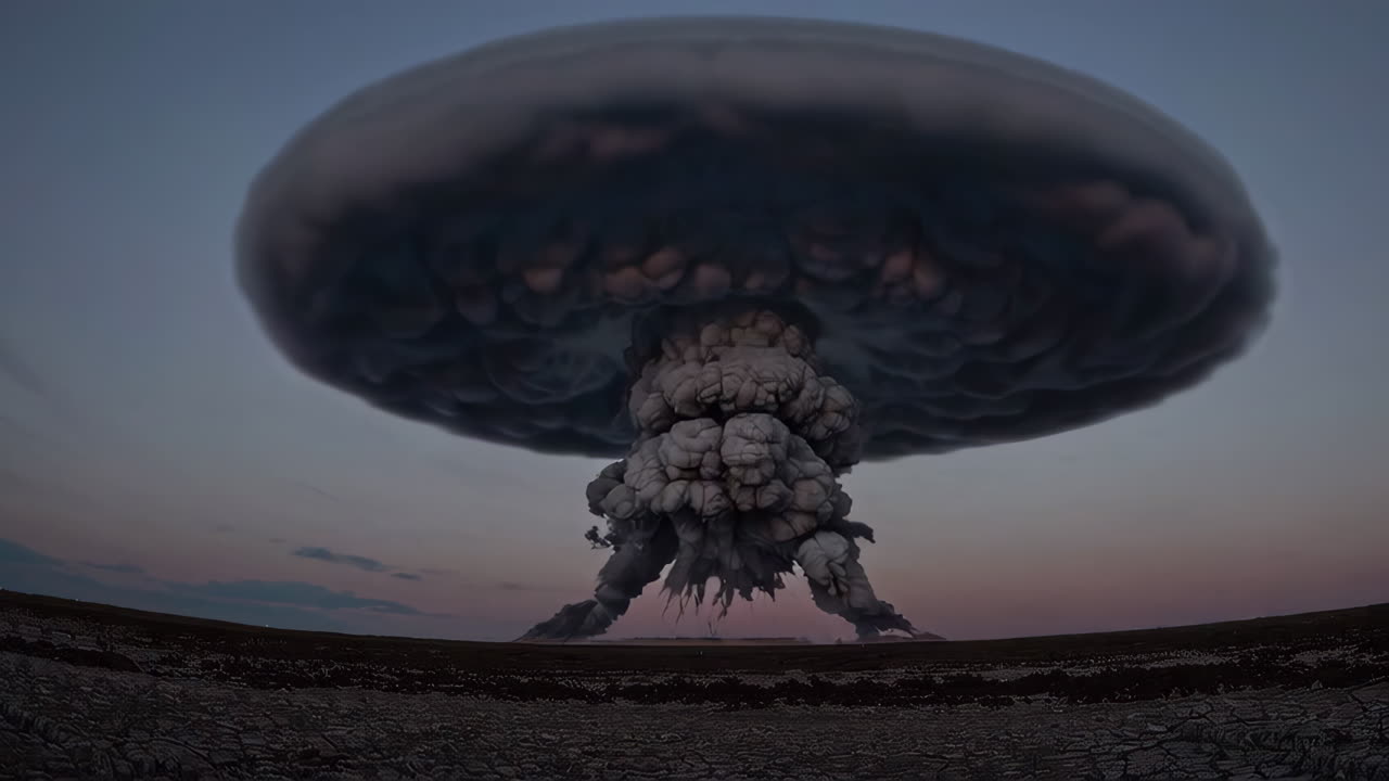 Massive Explosion Mushroom Cloud Over Landscape