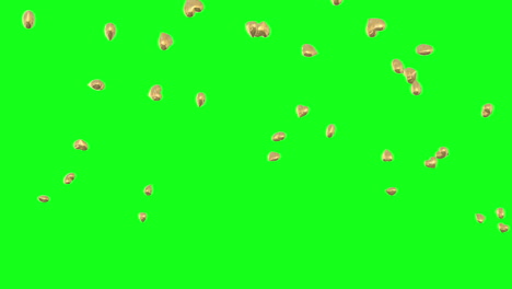 corazones dorados en 3d volando en la pantalla verde