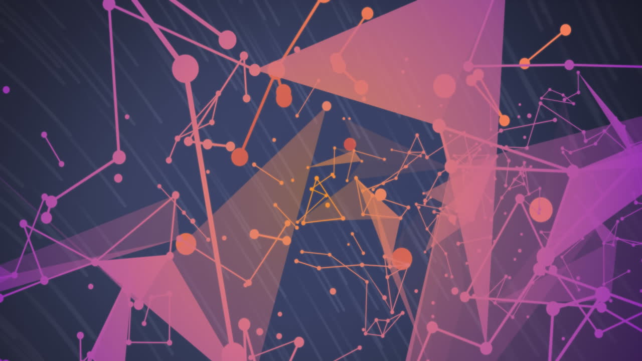 파란색 배경에 대한 보라색 플렉서스 네트워크와 빛 트레일의 애니메이션